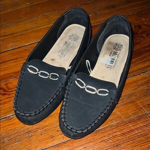 Black Women's Loafers with Chain Detail